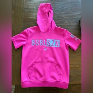 Baseball Lifestyle 101 Youth Medium BSBL-SZN Short Sleeve Hoodie (Pink)